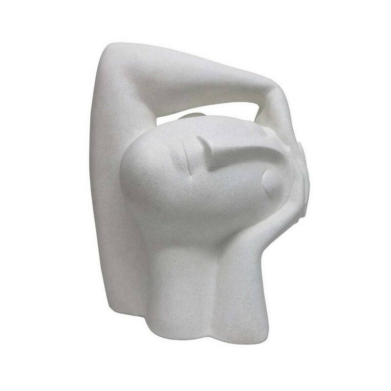 16 Inch Head Figurine Statuette, Contemporary Style White Resin Finish