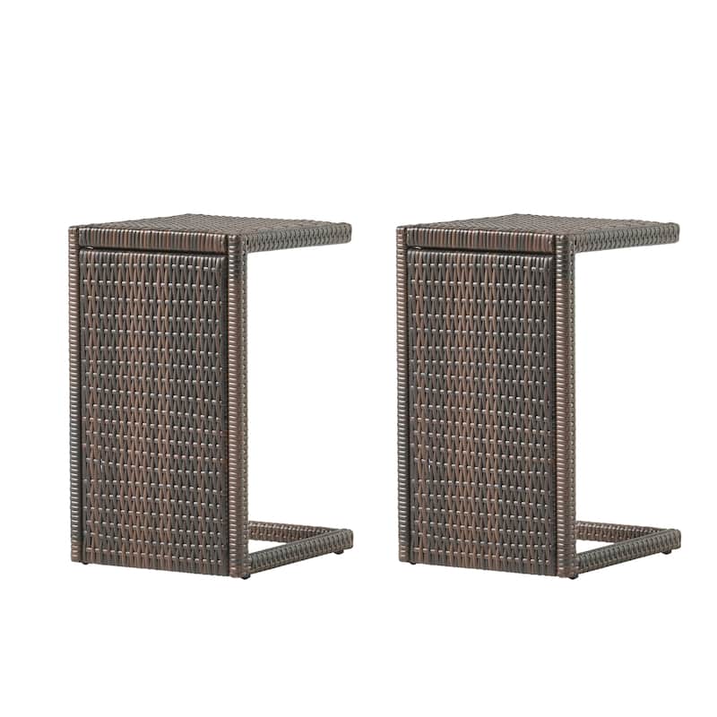 Bucharest Outdoor C-Shaped Side Table - Wicker - Multibrown/(Set of 2) by Christopher Knight Home - Multibrown