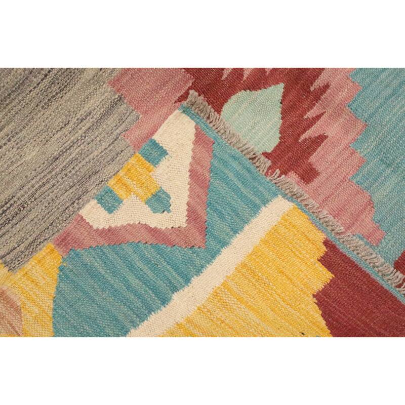 Hand Woven Oriental 100% Wool Carpet Southwestern Tribal Multi-Colored Kilim Area Rug - 9' 6'' X 7' 8''