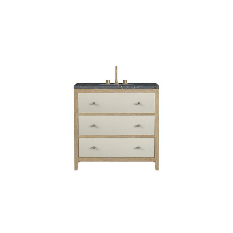 James Martin Vanities Celeste 36" Single Vanity, Sunwashed Oak with Embossed Shagreen - Parisien Bleu