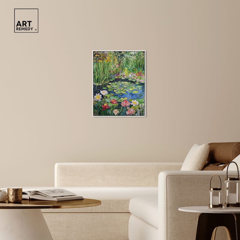 Art Remedy Impressionist Pond Framed Impressionism 1 Piece Canvas Wall Art /Monet And Van Gogh Inspired Art