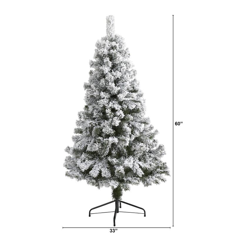 5ft. Flocked Fir Artificial Christmas Tree - Charming Snowy Seasonal Holiday X-Mas Tree