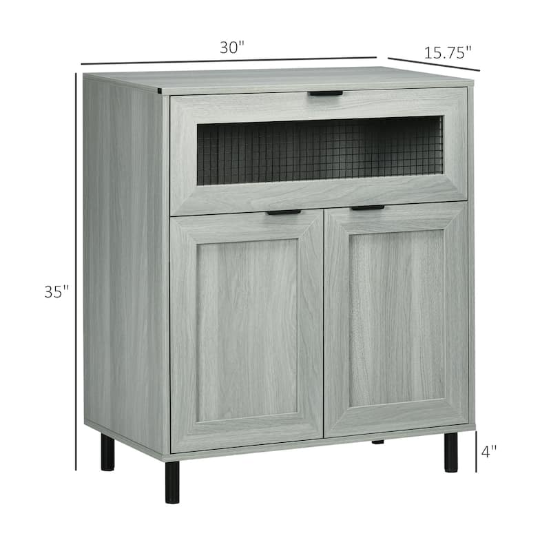 HOMCOM Industrial Buffet Cabinet, Kitchen Sideboard with Metal Grid Flip Drawer, 2-Tier Cabinet, Adjustable Shelf