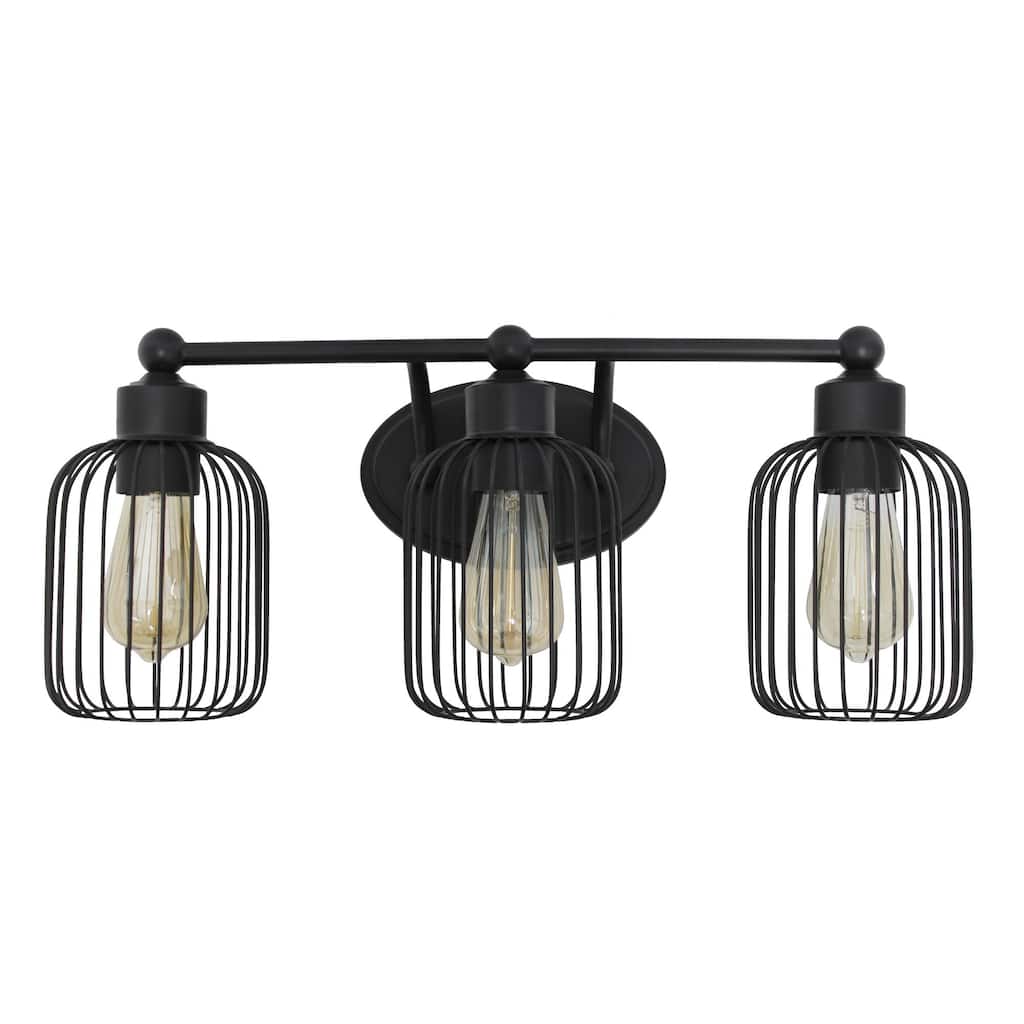 Open Cage Industrial 3-Light Uplight Downlight Vanity Wall Sconce - 22" - Black