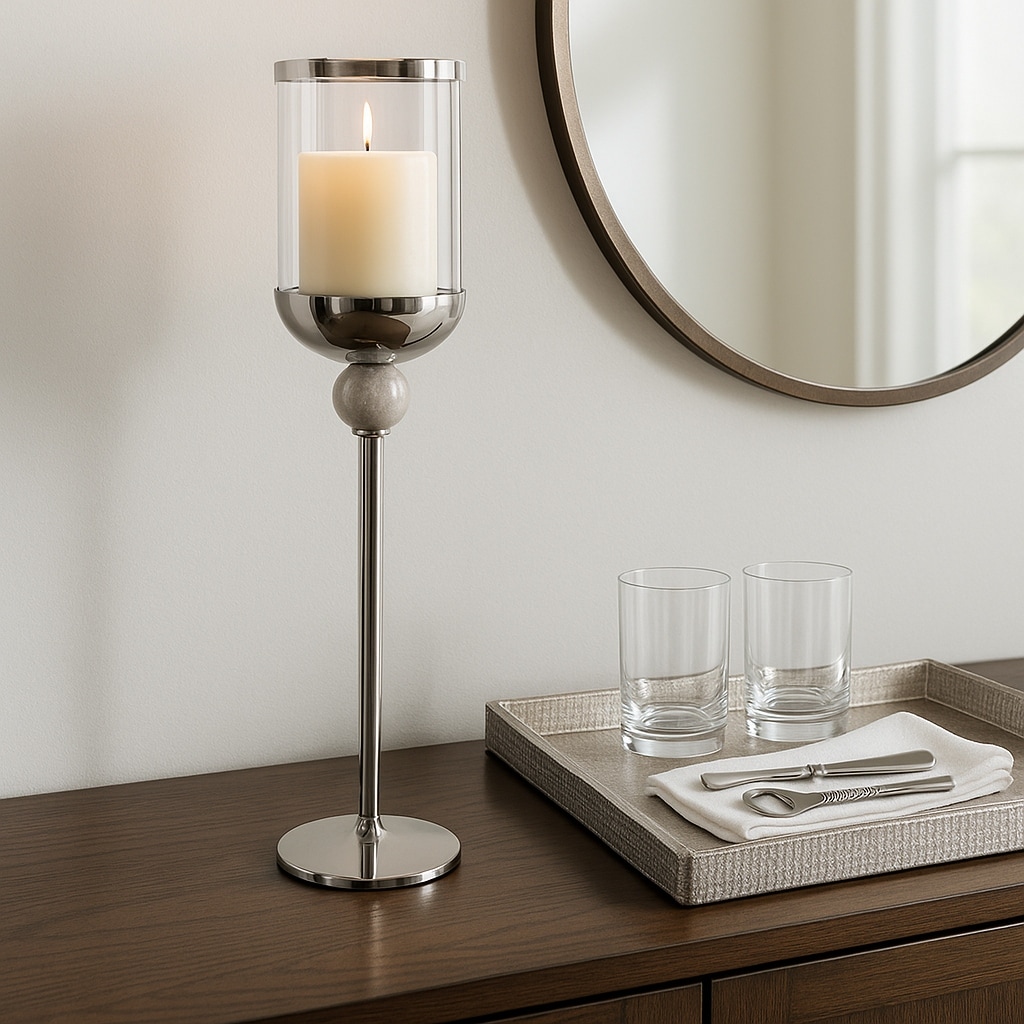 Metal Marble Floor Candle Holder Elegant Sculptural Hurricane