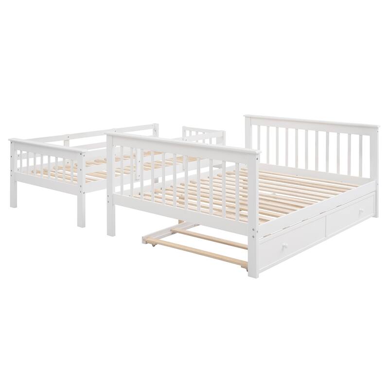 Stairway Twin Over Full Bunk Bed with Twin size Trundle and Guard Rail