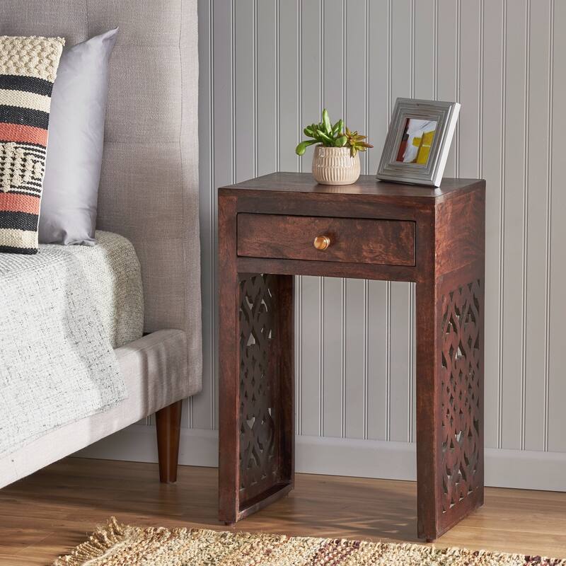 Exquisite Handcrafted End Table with Storage and Traditional Appeal - Brown - Wood