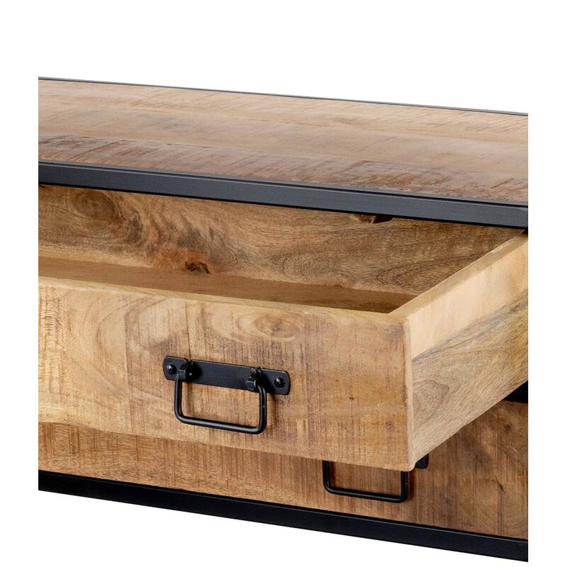 75" Tall Industrial Bookshelf with Drawers Solid Mango Wood