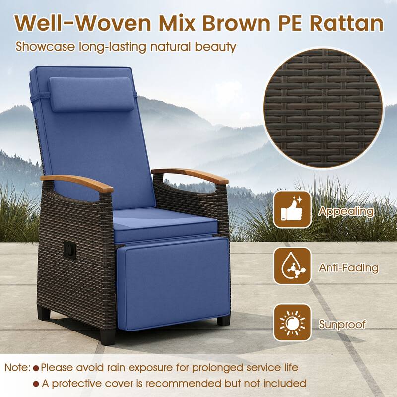 Gymax Patio Rattan Lounge Chair PE Wicker Recliner Chair w/ Adjustable