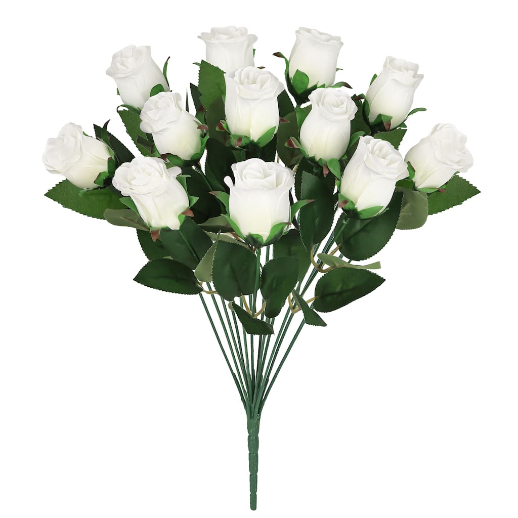 Set of 2 Cream White Artificial Rose Bud Flower Stem Bush Bouquet 19.5in - 19.5" L x 12" W x 12" DP