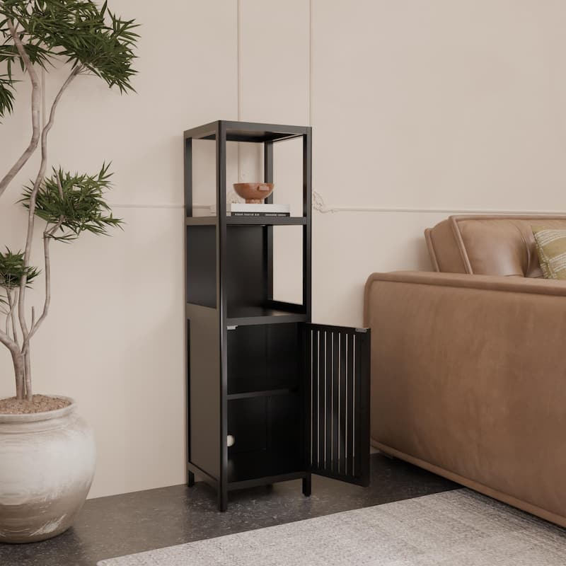 linen tower bamboo storage cabinet, suitable for main living spaces such as bathrooms, bedrooms, and living rooms - Black