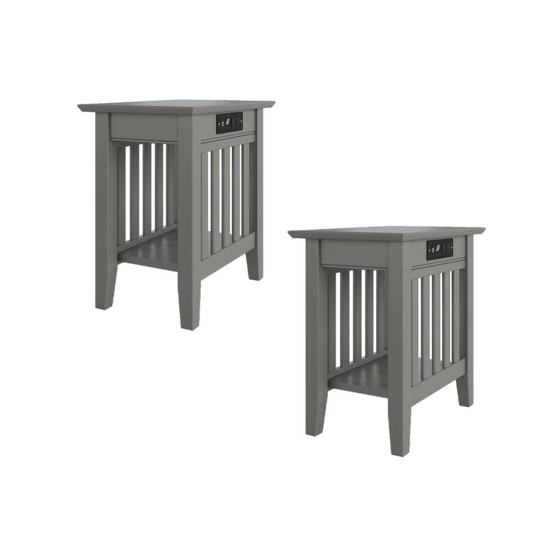 AFI Mission Chair Side Table Set of 2 with Built-in Charger