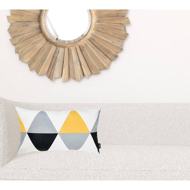 12" X 20" Yellow and White Polyester Pillow Cover