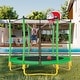 preview thumbnail 4 of 14, Outdoor & Indoor Toddler Trampoline w/Enclosure,Basketball Hoop&Ball Grass Green