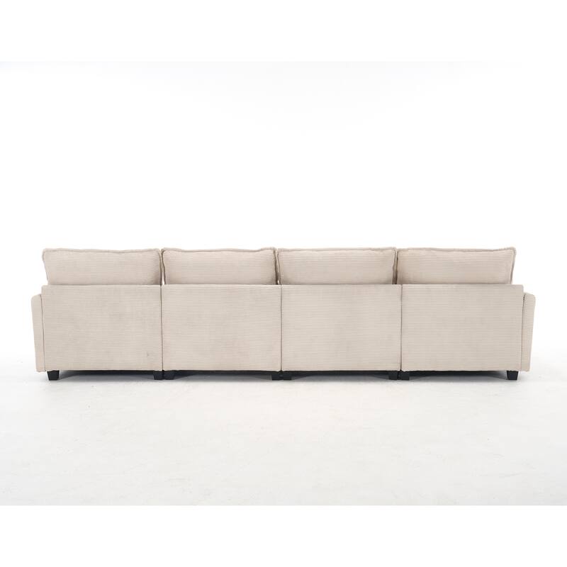 137" Velvet U-Shaped Sectional Sofa with 2 Ottomans, Deep Seat