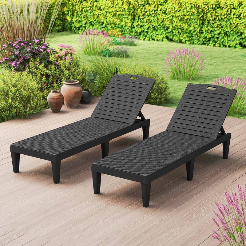 Costway Chaise Lounge Chairs Set of 2 with 5-Position Adjustable - See Details - Black