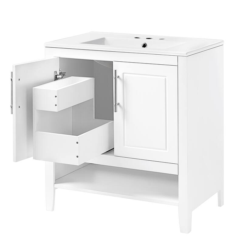30" Bathroom Vanity Set with Sink, Solid Wood & MDF Board, Freestanding with Multi-Functional Drawers & Doors