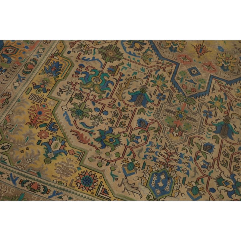 Hand Knotted Oriental 100% Wool Carpet Traditional Medallion Brown Tabriz Area Rug - 9' 6'' X 6' 7''