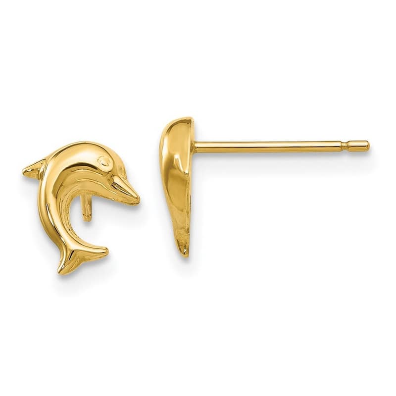 Curata 14k Yellow Gold Polished Small Dolphin Post Earrings (8mmx9mm)