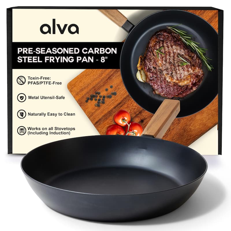 Alva Forest Carbon Steel Pan Pre-Seasoned with Natural Mineral Oil - 8" Frying Pan