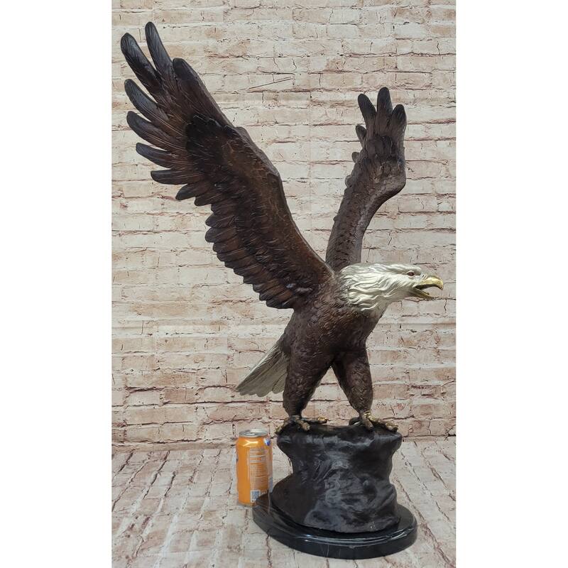 American Bald Eagle Outstretched Wings Bronze Statue Sculpture Figure Marble Base 33 Inches X 19 Inches