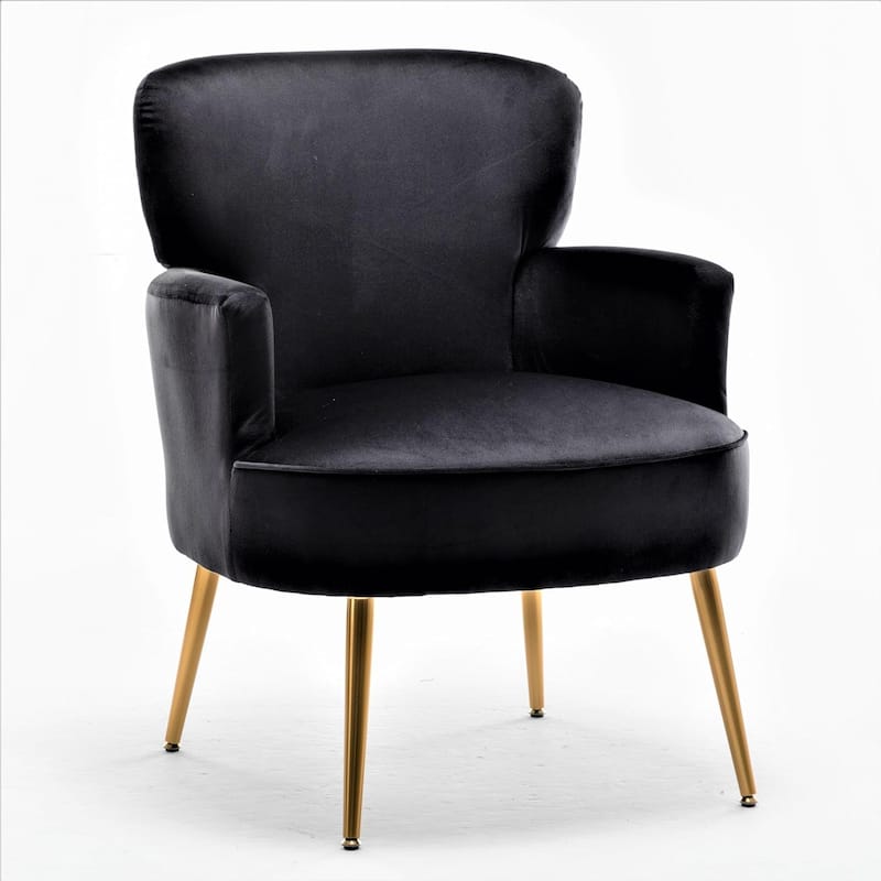 US Pride Furniture Stylish Velvet Armchair with Gold Metal Legs Comfortable Accent Chair - Black