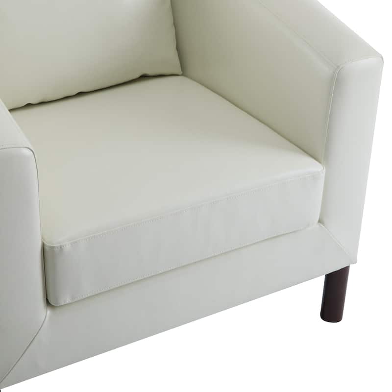 Roomfitters Anurudh Barrel Club Chair with Walnut Base and Modern Faux Leather Upholstery, White+Walnut