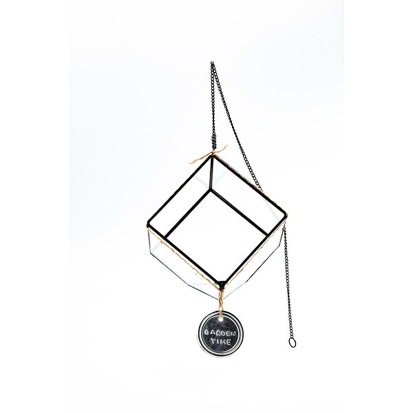 6" Black and Clear "Garden Time" Hanging Glass Terrarium - N/A