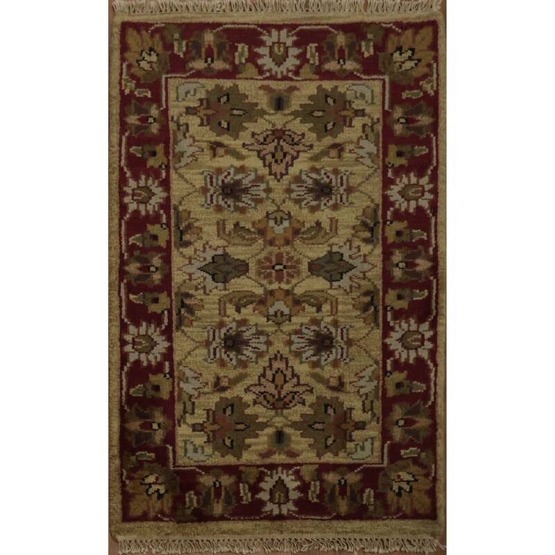 Hand Knotted Oriental 100% Wool Carpet Traditional All-Over Beige & Ivories Agra Area Rug - 4' 0'' X 2' 6''