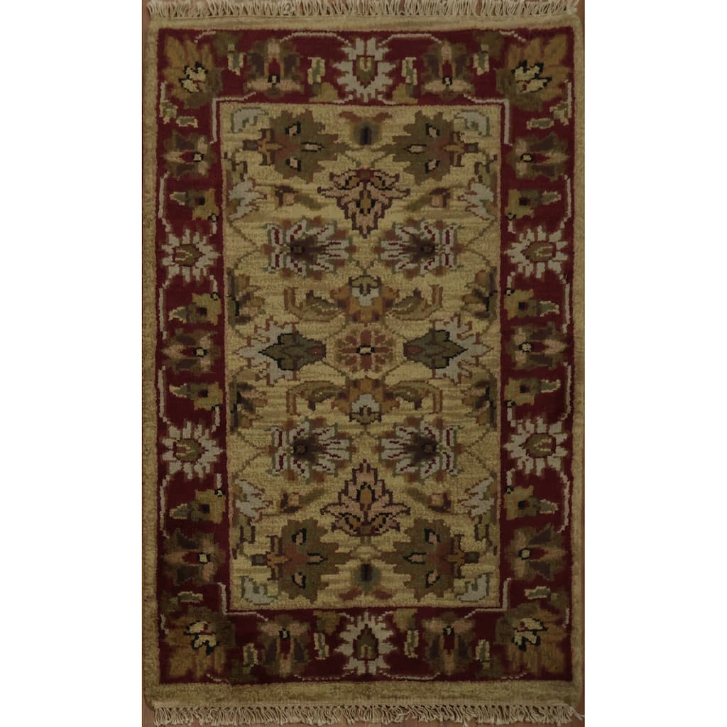 Hand Knotted Oriental 100% Wool Carpet Traditional All-Over Beige & Ivories Agra Area Rug - 4' 0'' X 2' 6''