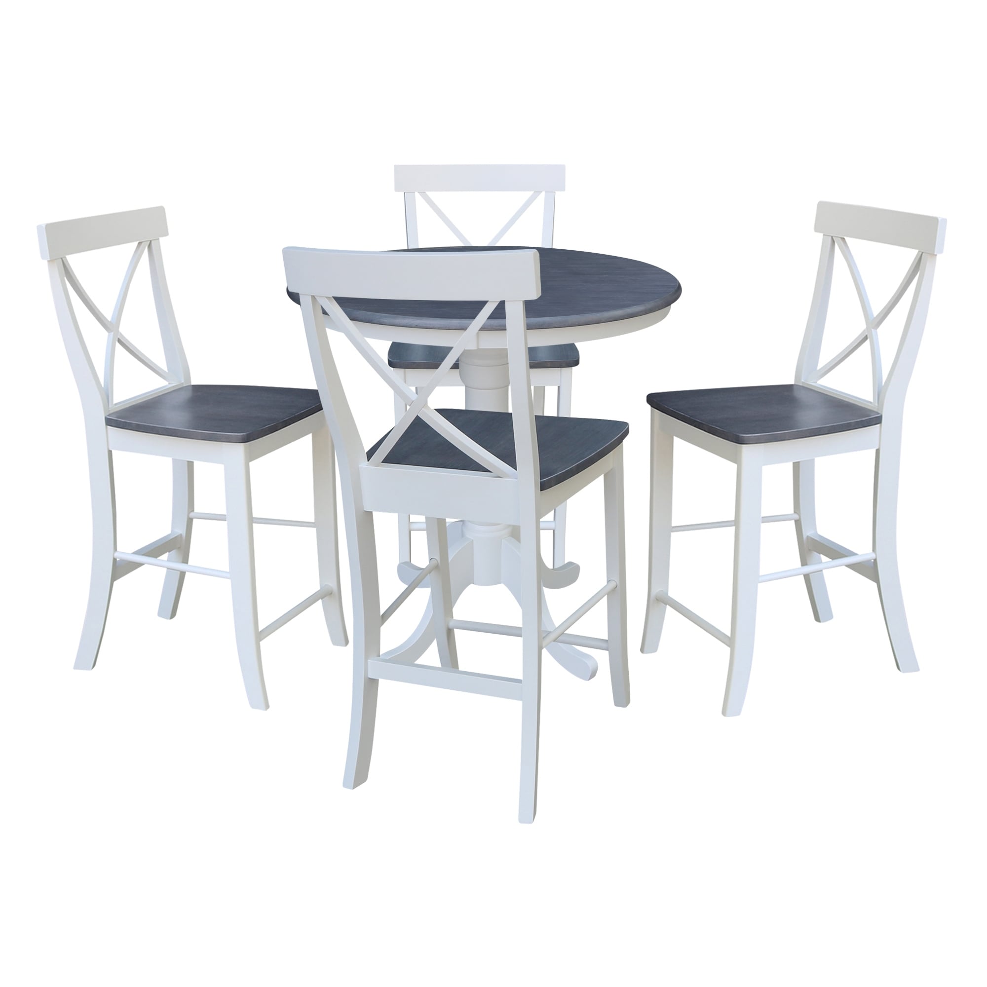 36 in Solid Wood Round Pedestal Gathering Height Dining Table with 4 X-back Counter Height Stools