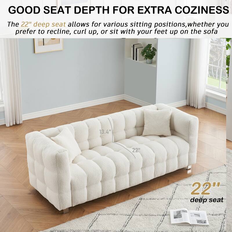 Premium 80-inch Wool Sofa with High-Density Foam Filling and Bonus Cushions