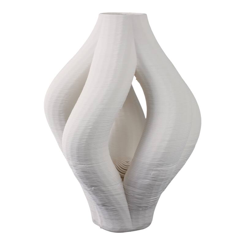 Porcelain Vase Decorative Centerpiece Unique Modern Design - 12" Ivory