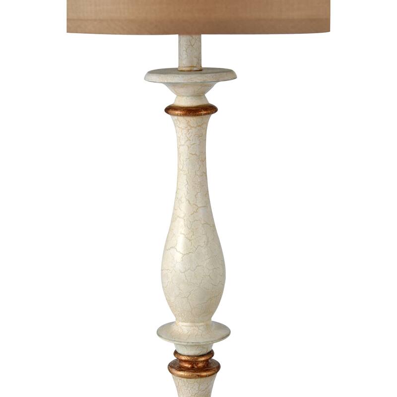 StyleCraft Charlton Crackled White and Gold Table Lamp - Taupe Hardback Silk Shade