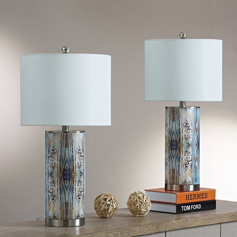 25.5" Blue/Nickel Bedside Table Lamp Set (Set of 2)