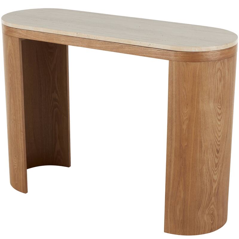 Black Metal Curved Support Console Table with Brown Oval Wood Top