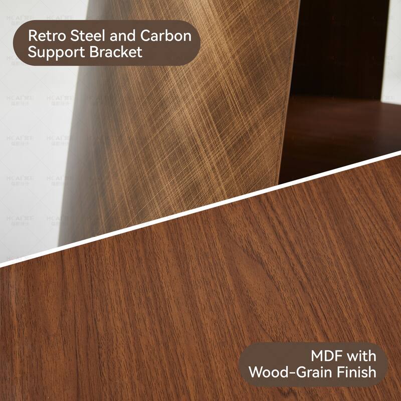 47.25 Inch Round Dining Table, Retro Style, Brushed Texture, Suitable For 4-6 People, MDF Tabletop, Metal Frame