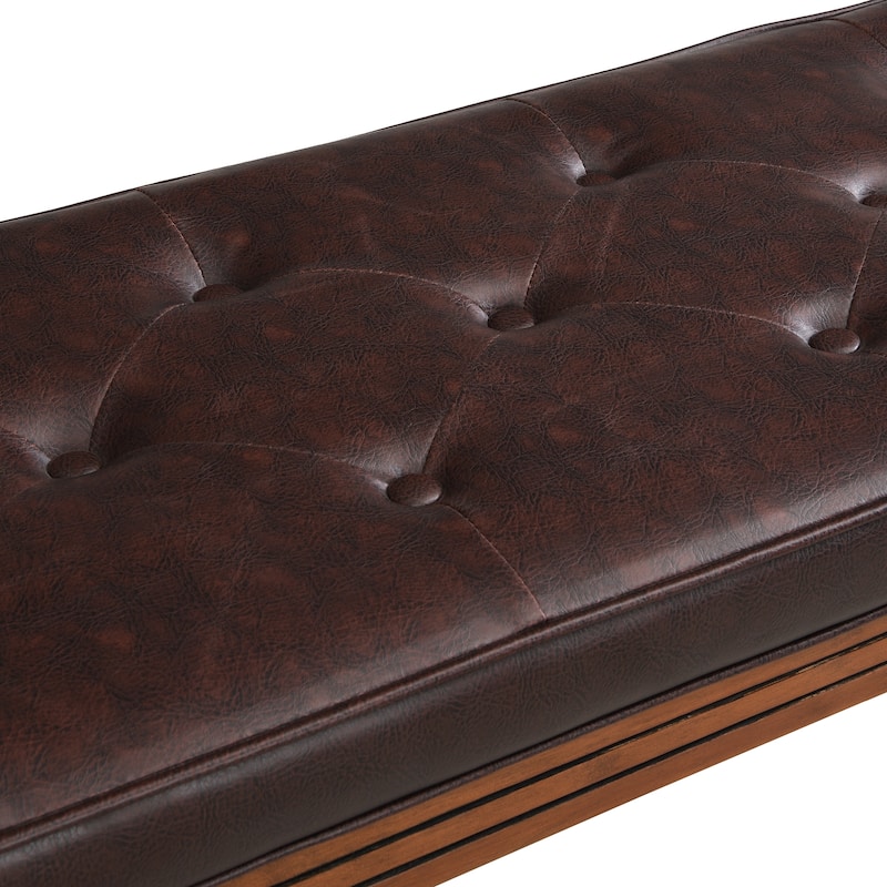 Christopher Knight Home - Mid-Century PU Leather Upholstered Bench with Button-Tufted Seat & Solid Wood Frame - 50"W