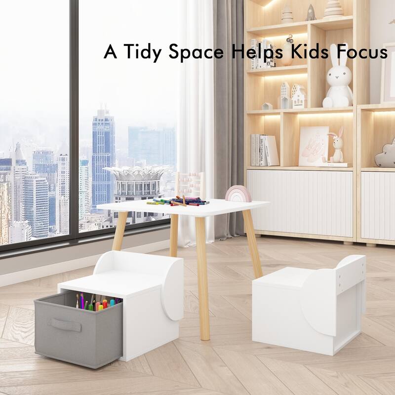Kids Table and 2 Chair Set with Storage Bins, 3-Piece Toddler Activity Play Table for Arts & Crafts, Reading, Drawing