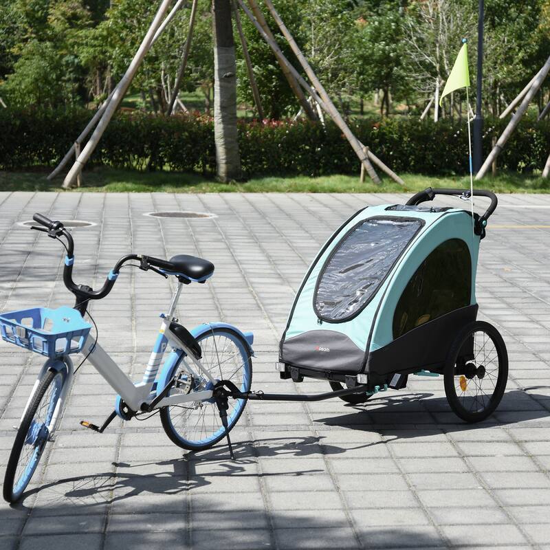 Aosom 3-in-1 Folding Child Bike Trailer Jogging & Baby Stroller with Shock Absorbing Frame & Adjustable Handlebar
