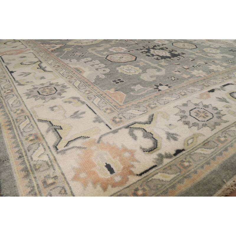 Gray Oushak Indian Area Rug Handmade Geometric Wool Carpet - 8'4" x 11'10"