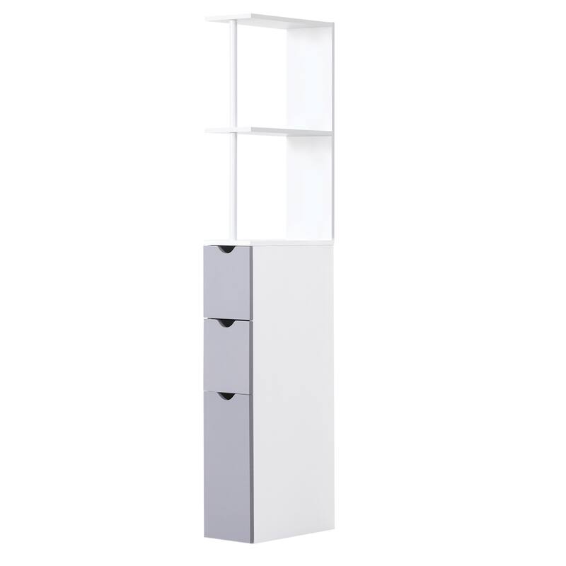 Bathroom Display Cabinet Corner Cabinet with Open Shelves, White Side Floor Storage Organizer with Drawers