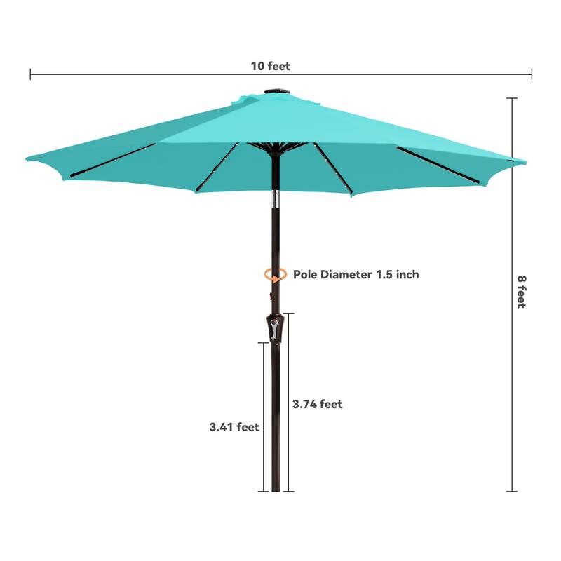 10ft Patio Market Umbrella with LED Lights,Crank & Tilt