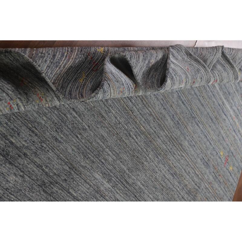 Gray Gabbeh Indian Area Rug Hand-Knotted Wool Carpet - 8'1"x 9'7"