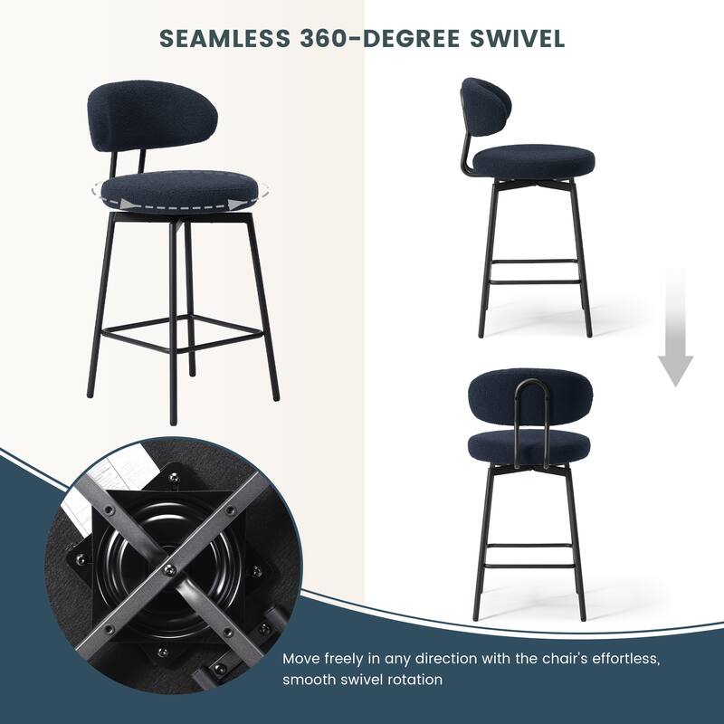 Bayville 27 Inch Faux Shearling Fabric Upholstered Swivel Counter Stool (Set of 2)