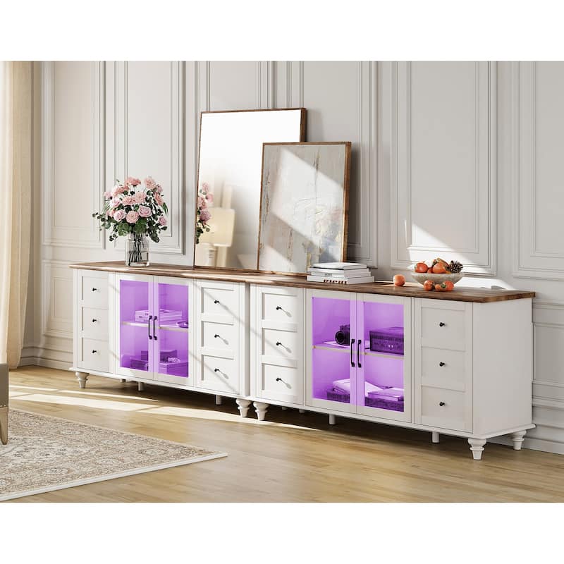 WAMPAT Farmhouse 2 in 1 Entertainment Center TV Stand Console Table - 116''