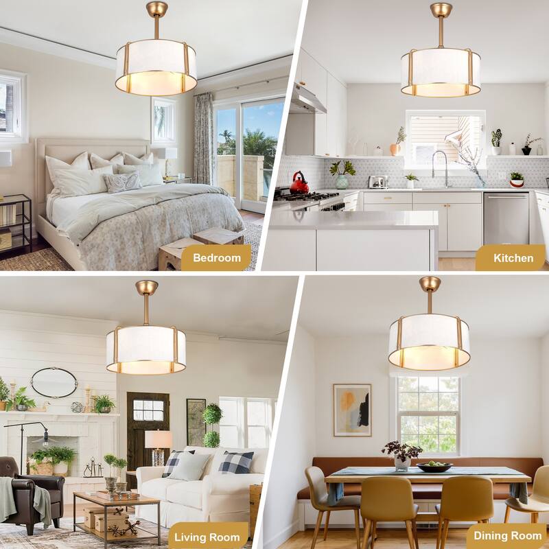 Cusp Barn 19" Caged Ceiling Fan with Lights, Gold Boho Farmhouse 6 Speeds Reversible Fandelier Ceiling Fan for Bedroom