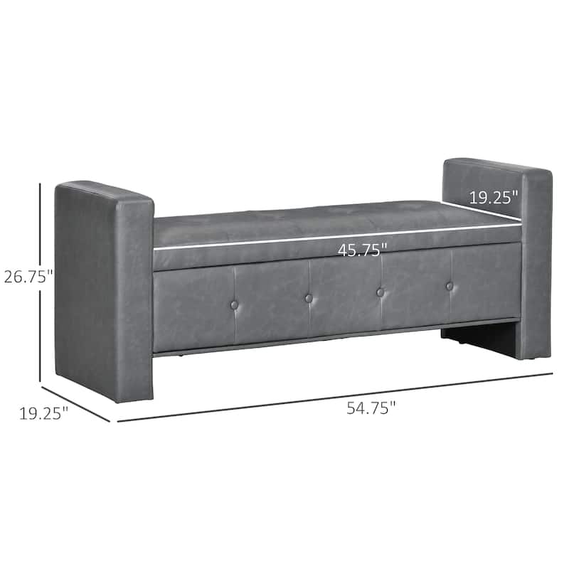 HOMCOM Rectangular Storage Ottoman Bench, Button Tufted Faux Leather Upholstered Footstool with Soft Closing Hinged Lid