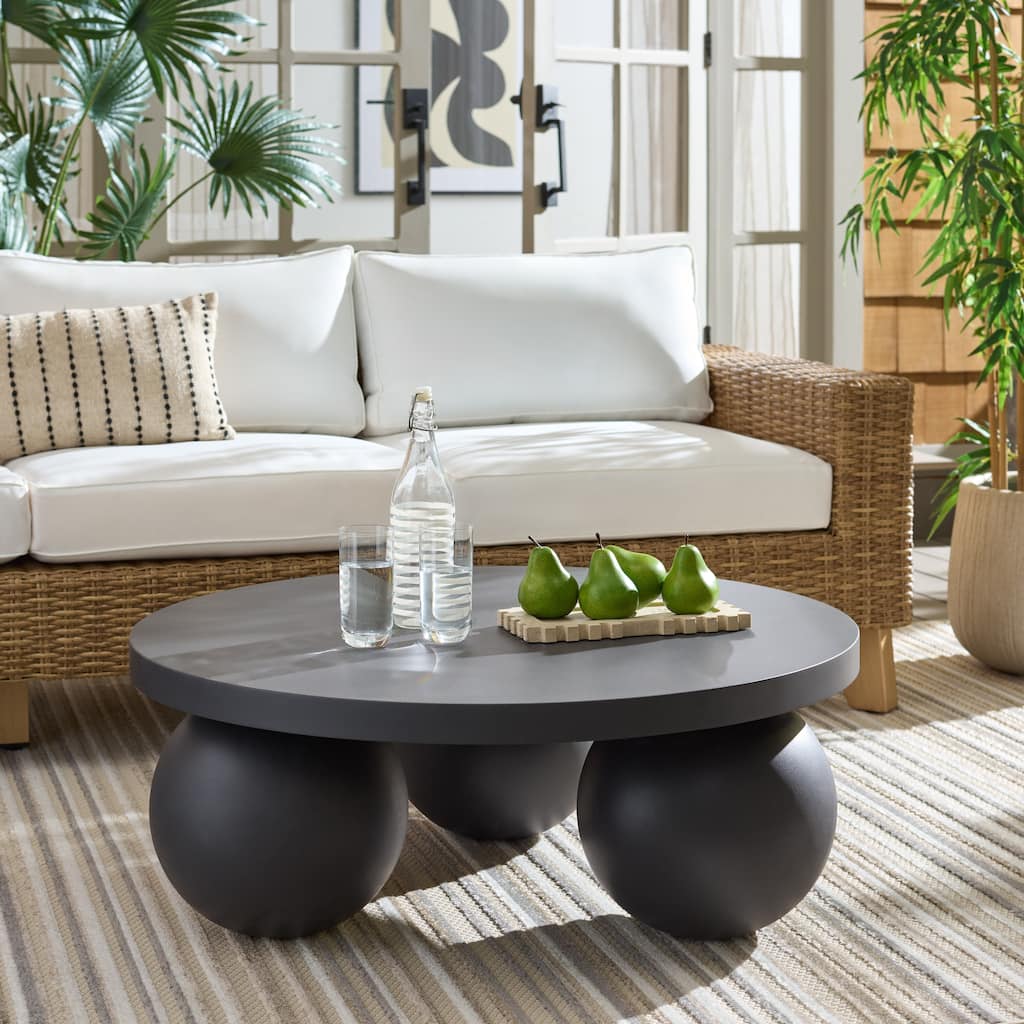 SAFAVIEH Outdoor Patio Furniture Tina 3-Ball Round Coffee Table, Sculptural Table for Indoor and Outdoor Use