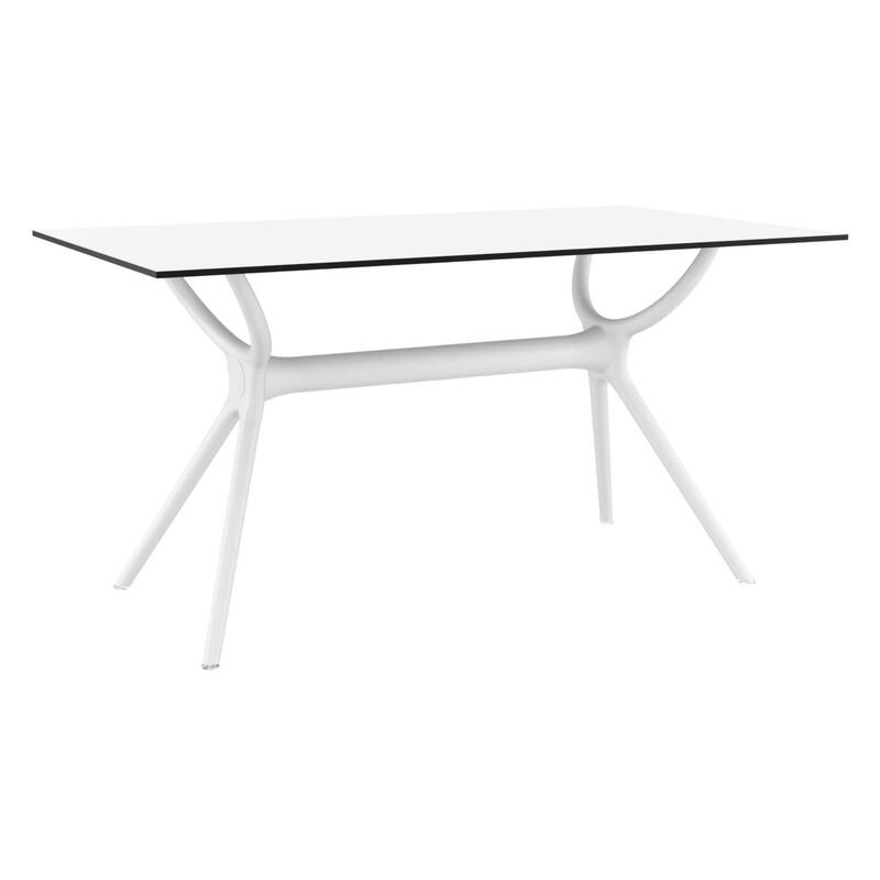 55" White Sleek Rectangular Outdoor Patio Dining Table